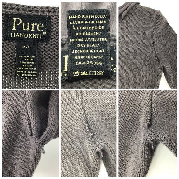 PURE Handknit Long Grey 100% Cotton Cardigan, M/L - Picture 16 of 16